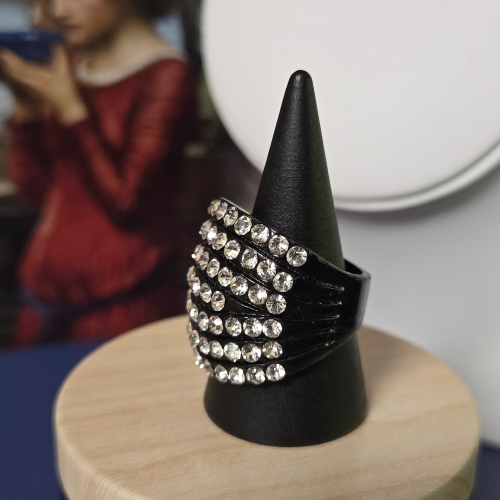 Black and Clear Rhinestone Womens /  Men's Ring Size 9